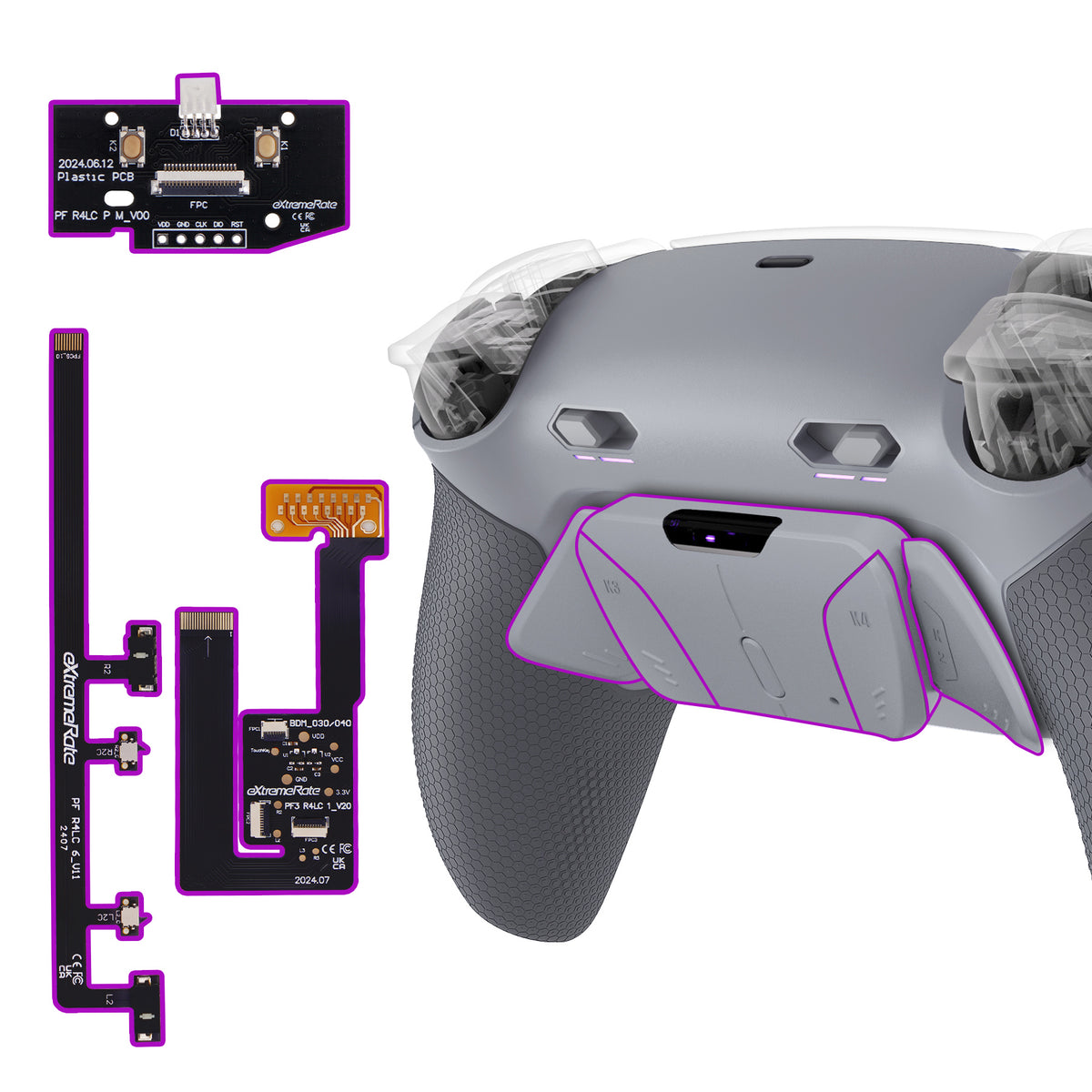 eXtremeRate RISE4 Plus MAX Back Paddles Kit with Clicky Trigger Stops & Rubberized Grip for PS5 Controller BDM-030/040/050/060 - New Hope Gray & Classic Gray