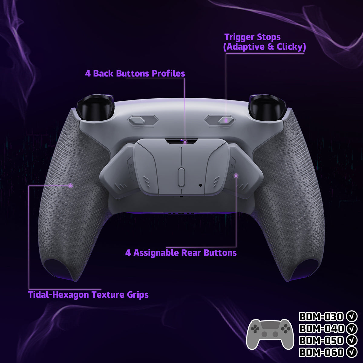 eXtremeRate RISE4 Plus MAX Back Paddles Kit with Clicky Trigger Stops & Rubberized Grip for PS5 Controller BDM-030/040/050/060 - New Hope Gray & Classic Gray