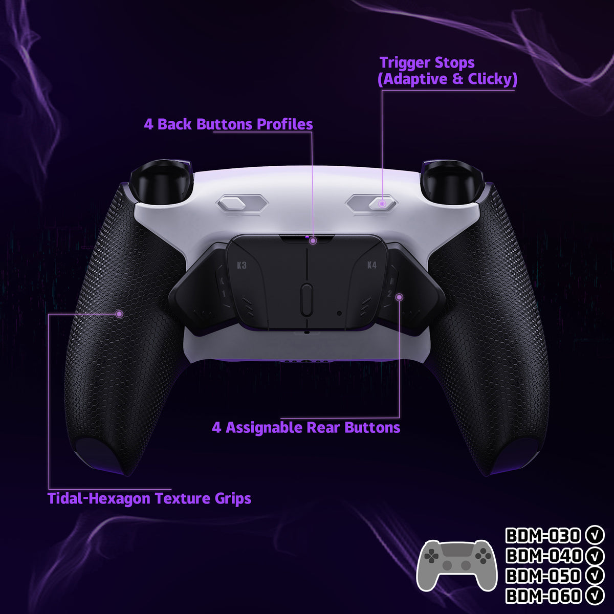 eXtremeRate RISE4 Plus MAX Back Paddles Kit with Clicky Trigger Stops & Rubberized Grip for PS5 Controller BDM-030/040/050/060 - White Black - Black