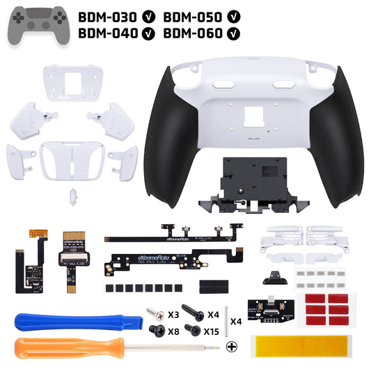 eXtremeRate RISE4 Plus MAX Back Paddles Kit with Clicky Trigger Stops & Rubberized Grip for PS5 Controller BDM-030/040/050/060 - White Black - White