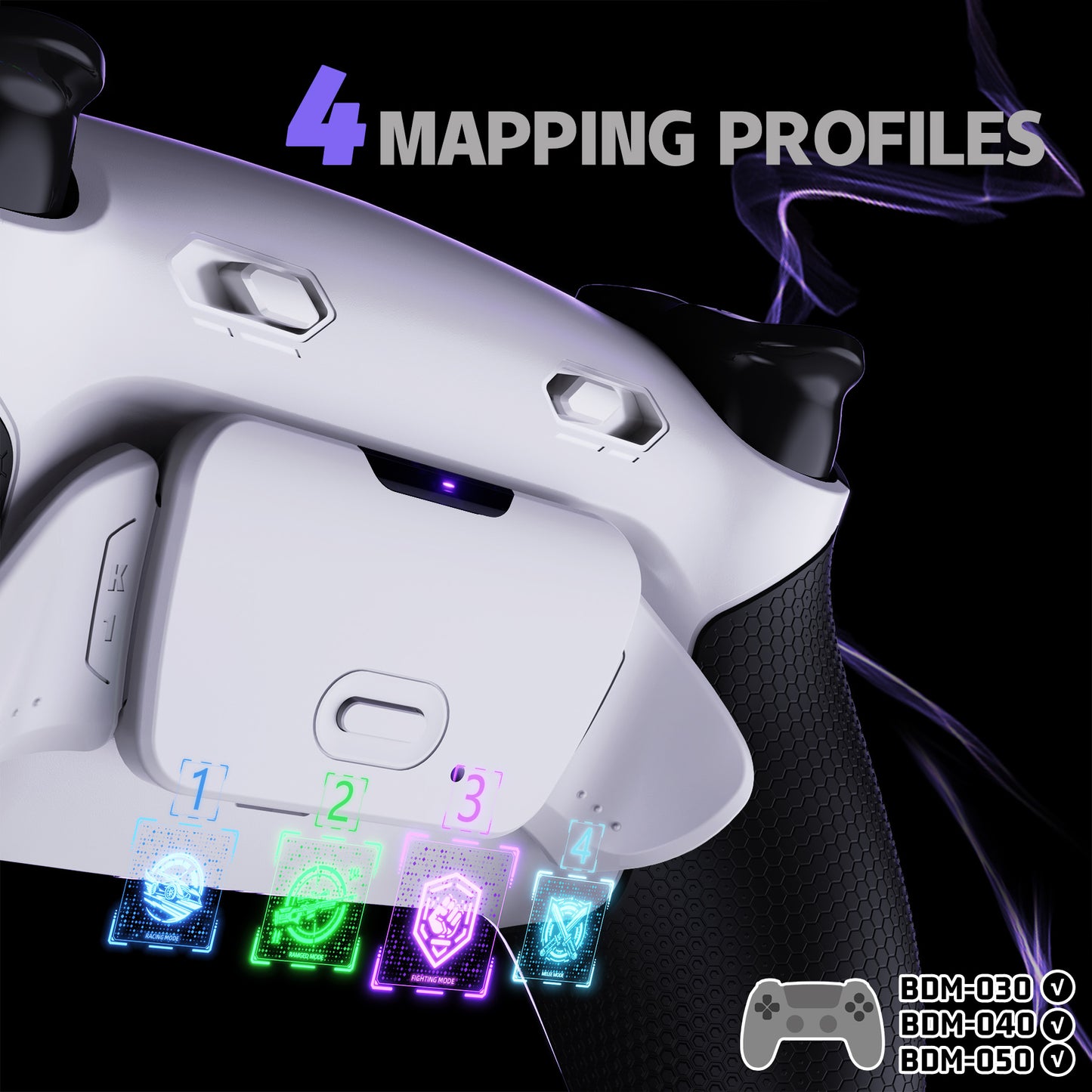 eXtremeRate RISE Plus MAX Back Paddles Kit with Clicky Trigger Stops & Rubberized Grip for PS5 Controller BDM-030/040/050 - White Black - White