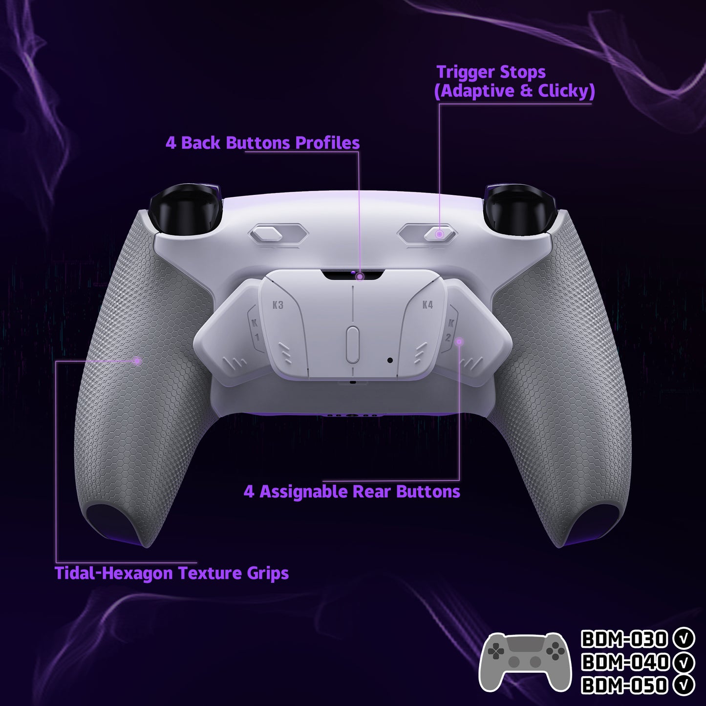 eXtremeRate RISE4 Plus MAX Back Paddles Kit with Clicky Trigger Stops & Rubberized Grip for PS5 Controller BDM-030/040/050 - White Gray