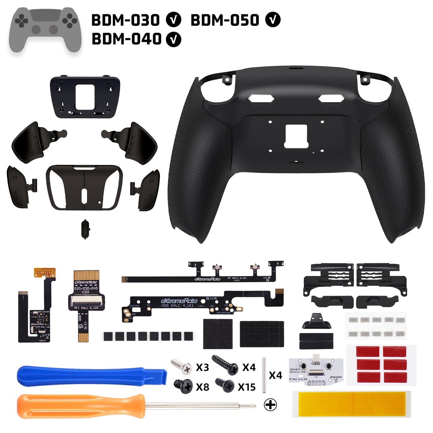 eXtremeRate Real Metal Buttons (RMB) Version RISE4 Plus MAX Back Paddles Kit with Clicky Trigger Stops & Rubberized Grip for PS5 Controller BDM-030/040/050 - Black