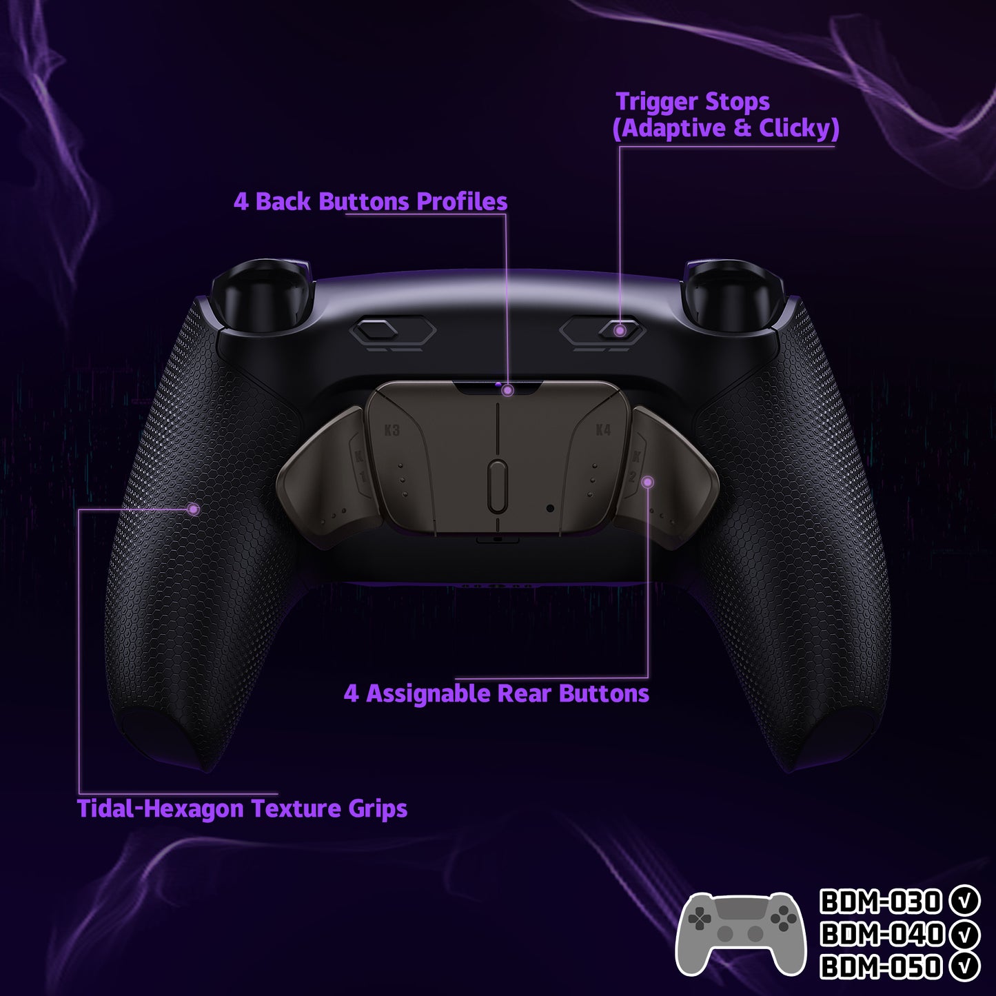 eXtremeRate Real Metal Buttons (RMB) Version RISE4 Plus MAX Back Paddles Kit with Clicky Trigger Stops & Rubberized Grip for PS5 Controller BDM-030/040/050 - Black