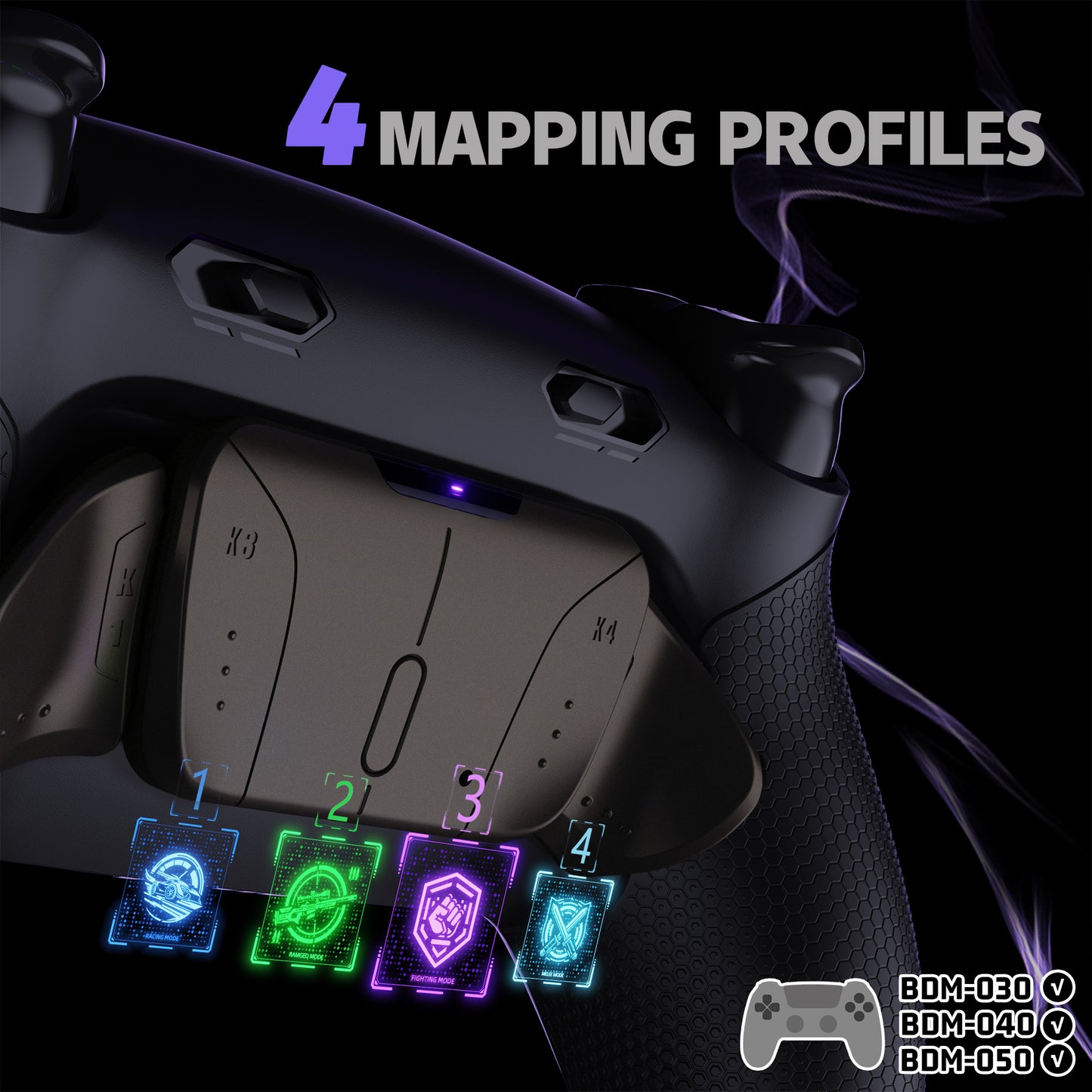 eXtremeRate Real Metal Buttons (RMB) Version RISE4 Plus MAX Back Paddles Kit with Clicky Trigger Stops & Rubberized Grip for PS5 Controller BDM-030/040/050 - Black