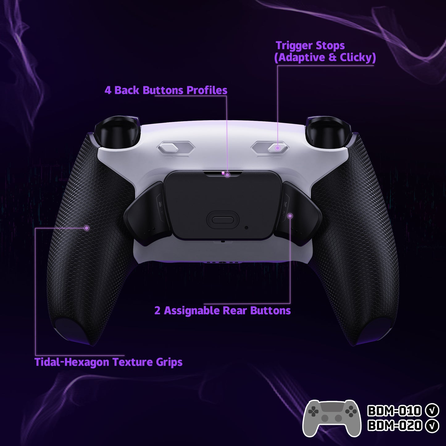 eXtremeRate RISE Plus MAX Back Paddles Kit with Clicky Trigger Stops & Rubberized Grip for PS5 Controller BDM-010/020 - White Black - Black