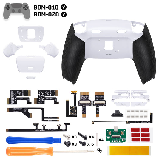 eXtremeRate RISE Plus MAX Back Paddles Kit with Clicky Trigger Stops & Rubberized Grip for PS5 Controller BDM-010/020 - White Black - White