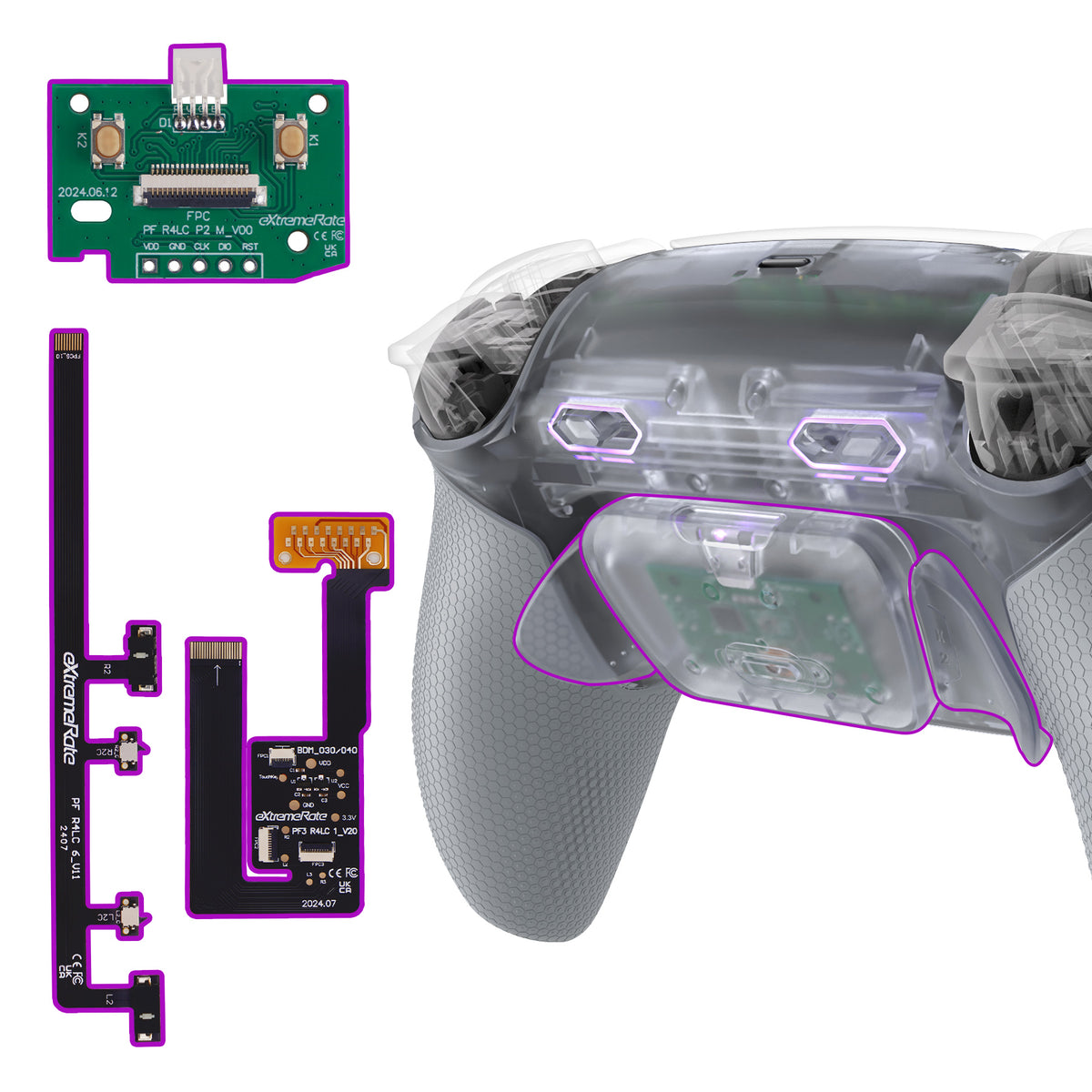 eXtremeRate RISE Plus MAX Back Paddles Kit with Clicky Trigger Stops & Rubberized Grip for PS5 Controller BDM-030/040/050/060 - Clear & Gray