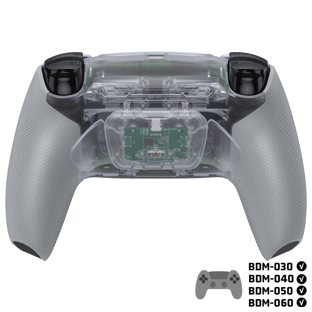 eXtremeRate RISE Plus MAX Back Paddles Kit with Clicky Trigger Stops & Rubberized Grip for PS5 Controller BDM-030/040/050/060 - Clear & Gray