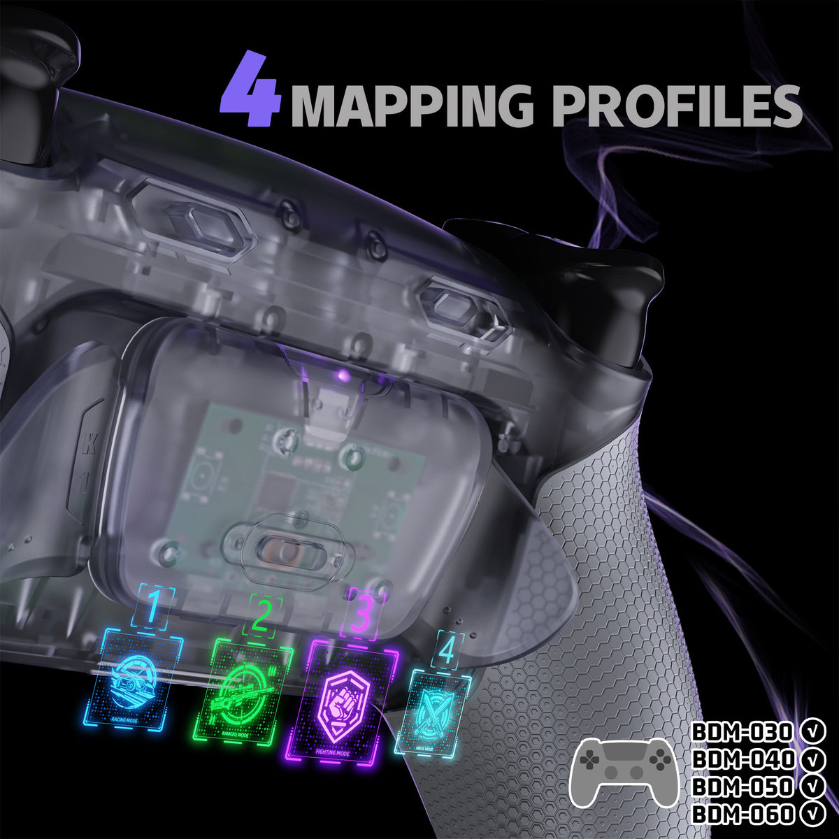 eXtremeRate RISE Plus MAX Back Paddles Kit with Clicky Trigger Stops & Rubberized Grip for PS5 Controller BDM-030/040/050/060 - Clear & Gray