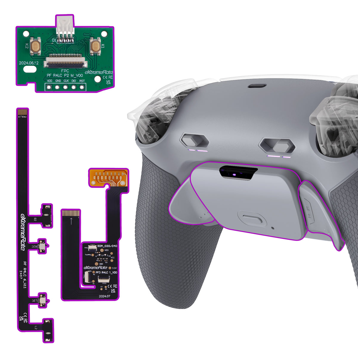 eXtremeRate RISE Plus MAX Back Paddles Kit with Clicky Trigger Stops & Rubberized Grip for PS5 Controller BDM-030/040/050/060 - New Hope Gray & Classic Gray