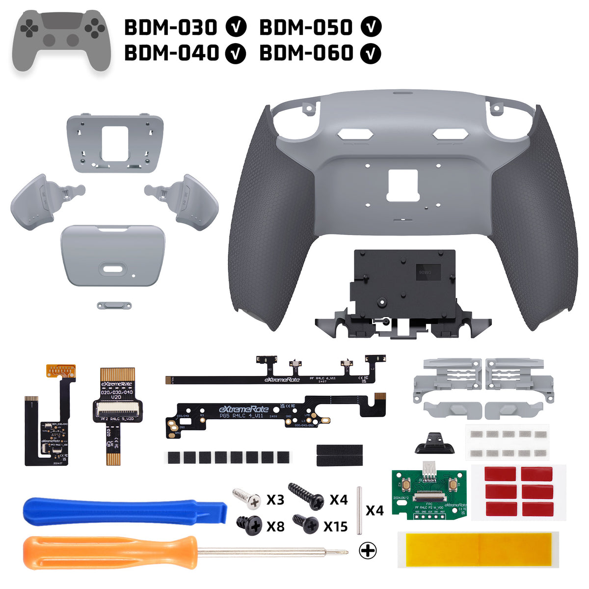 eXtremeRate RISE Plus MAX Back Paddles Kit with Clicky Trigger Stops & Rubberized Grip for PS5 Controller BDM-030/040/050/060 - New Hope Gray & Classic Gray