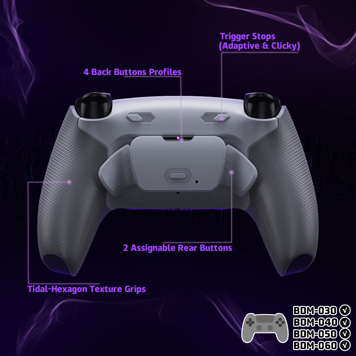 eXtremeRate RISE Plus MAX Back Paddles Kit with Clicky Trigger Stops & Rubberized Grip for PS5 Controller BDM-030/040/050/060 - New Hope Gray & Classic Gray
