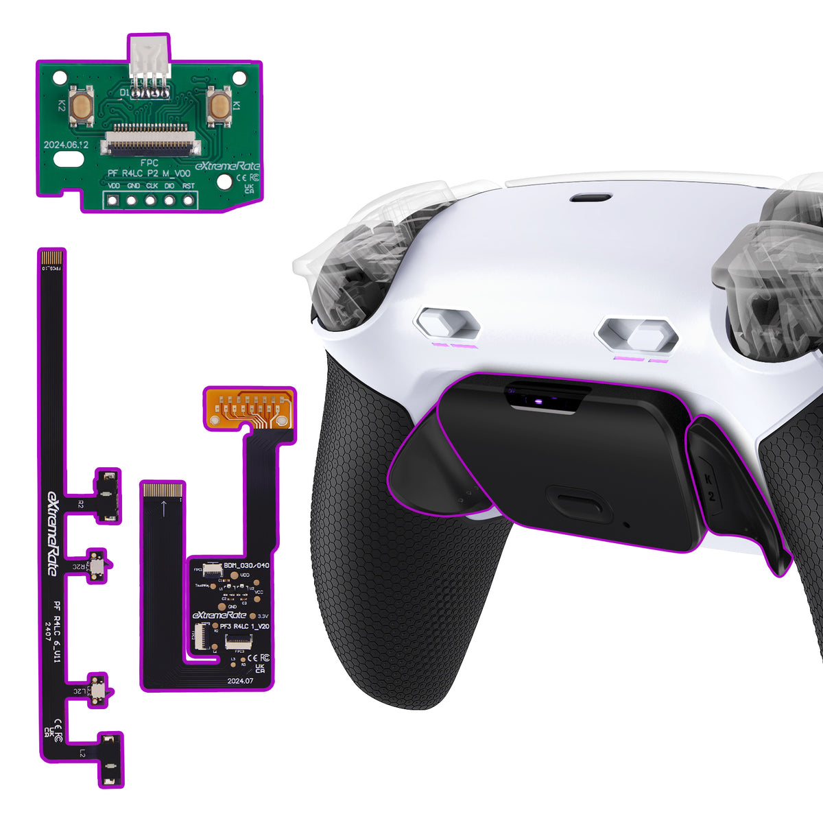 eXtremeRate RISE Plus MAX Back Paddles Kit with Clicky Trigger Stops & Rubberized Grip for PS5 Controller BDM-030/040/050/060 - White Black - Black