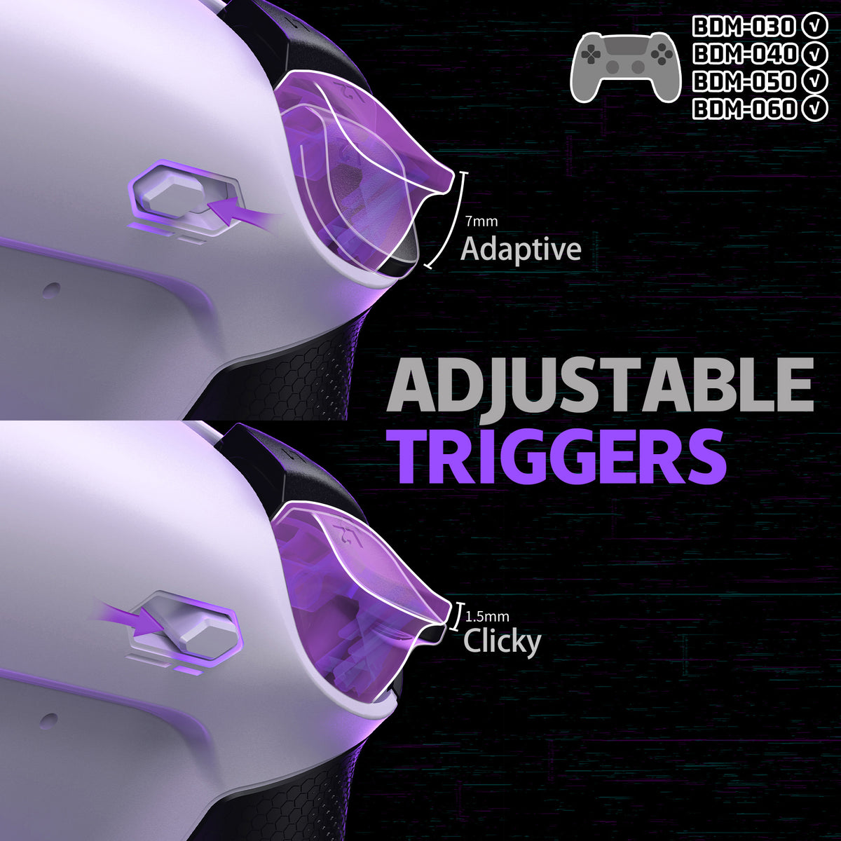 eXtremeRate RISE Plus MAX Back Paddles Kit with Clicky Trigger Stops & Rubberized Grip for PS5 Controller BDM-030/040/050/060 - White Black - White