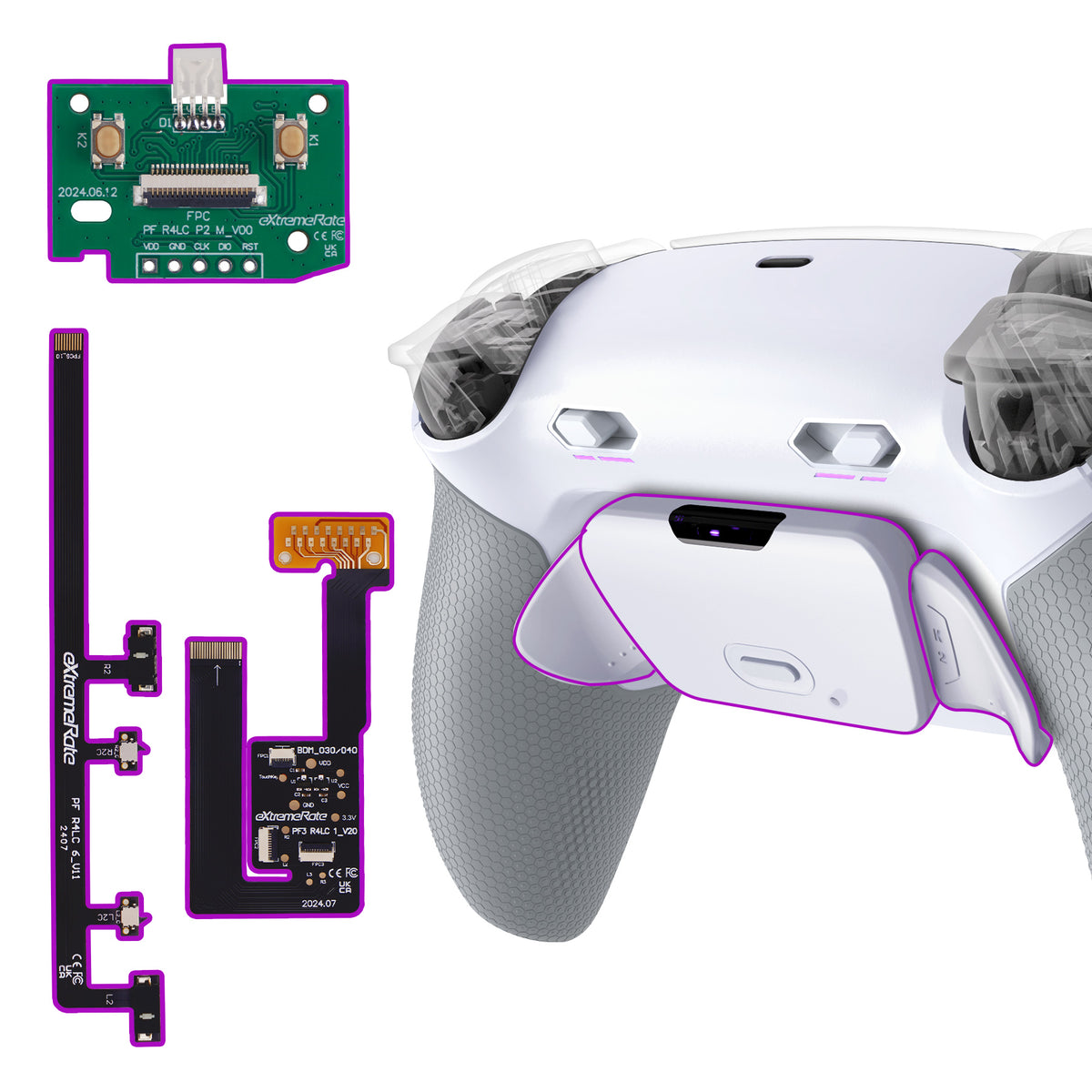 eXtremeRate RISE Plus MAX Back Paddles Kit with Clicky Trigger Stops & Rubberized Grip for PS5 Controller BDM-030/040/050/060 - White Gray