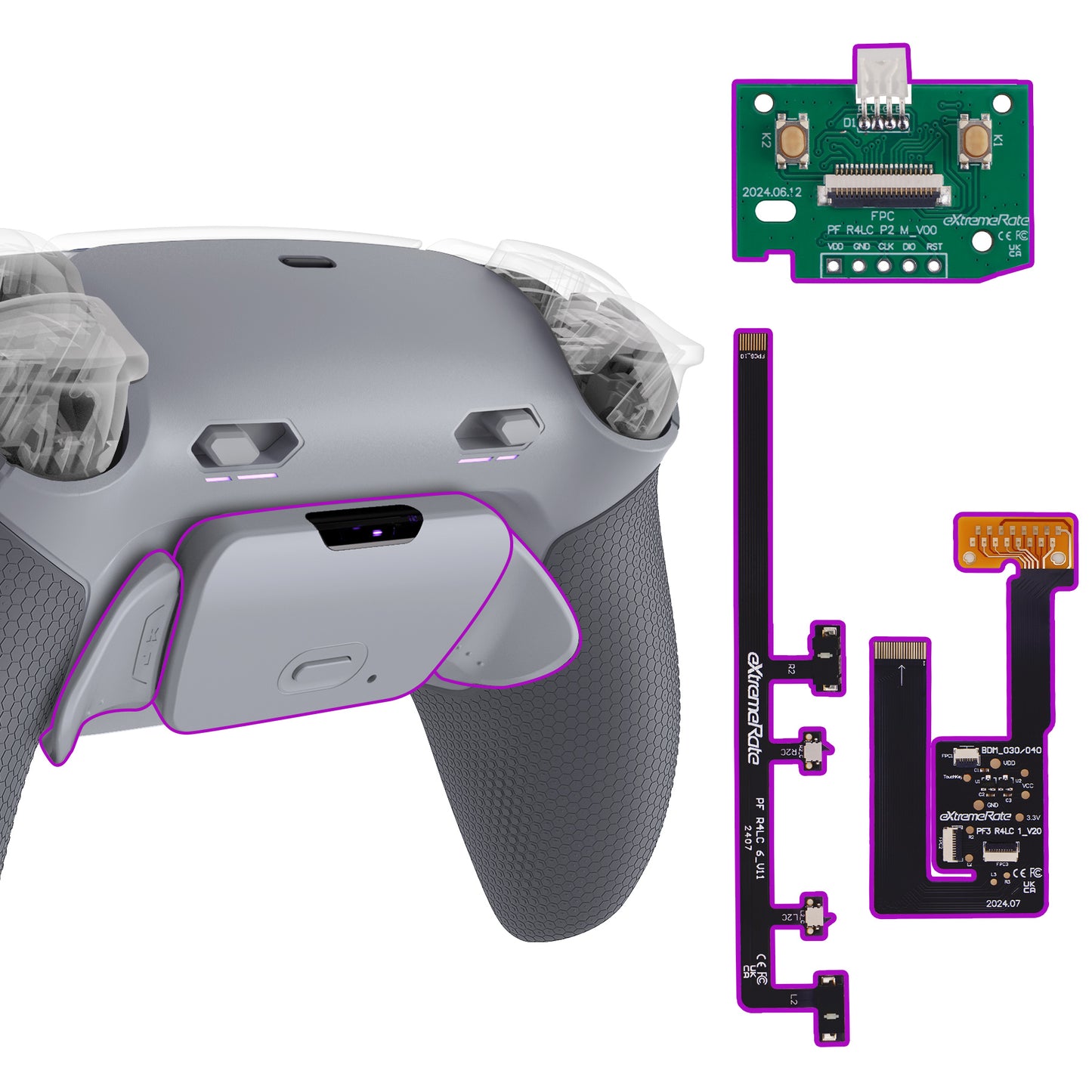 eXtremeRate RISE Plus MAX Back Paddles Kit with Clicky Trigger Stops & Rubberized Grip for PS5 Controller BDM-030/040/050 - New Hope Gray & Classic Gray