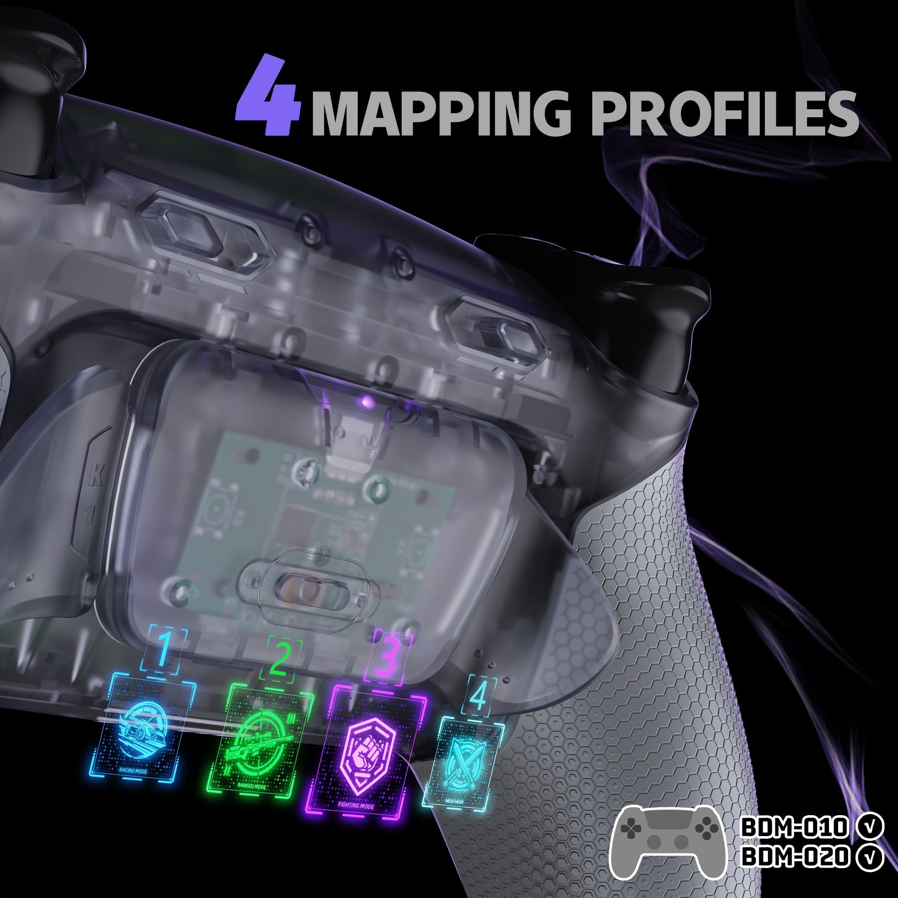 eXtremeRate RISE Plus MAX Back Paddles Kit with Clicky Trigger Stops & Rubberized Grip for PS5 Controller BDM-010/020 - Rubberized Clear & Gray eXtremeRate