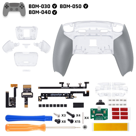 eXtremeRate RISE Plus MAX Back Paddles Kit with Clicky Trigger Stops & Rubberized Grip for PS5 Controller BDM-030/040/050 - Clear & Gray eXtremeRate
