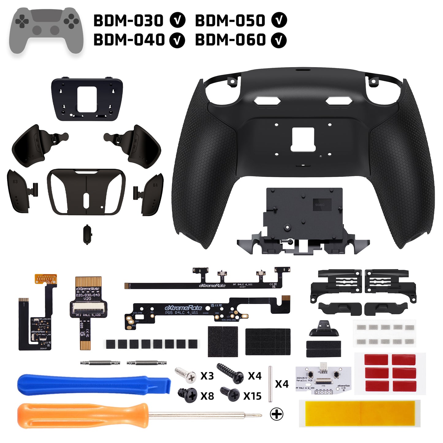 eXtremeRate Real Metal Buttons (RMB) Version RISE4 Plus MAX Back Paddles Kit with Clicky Trigger Stops & Rubberized Grip for PS5 Controller BDM-030/040/050/060 - Black