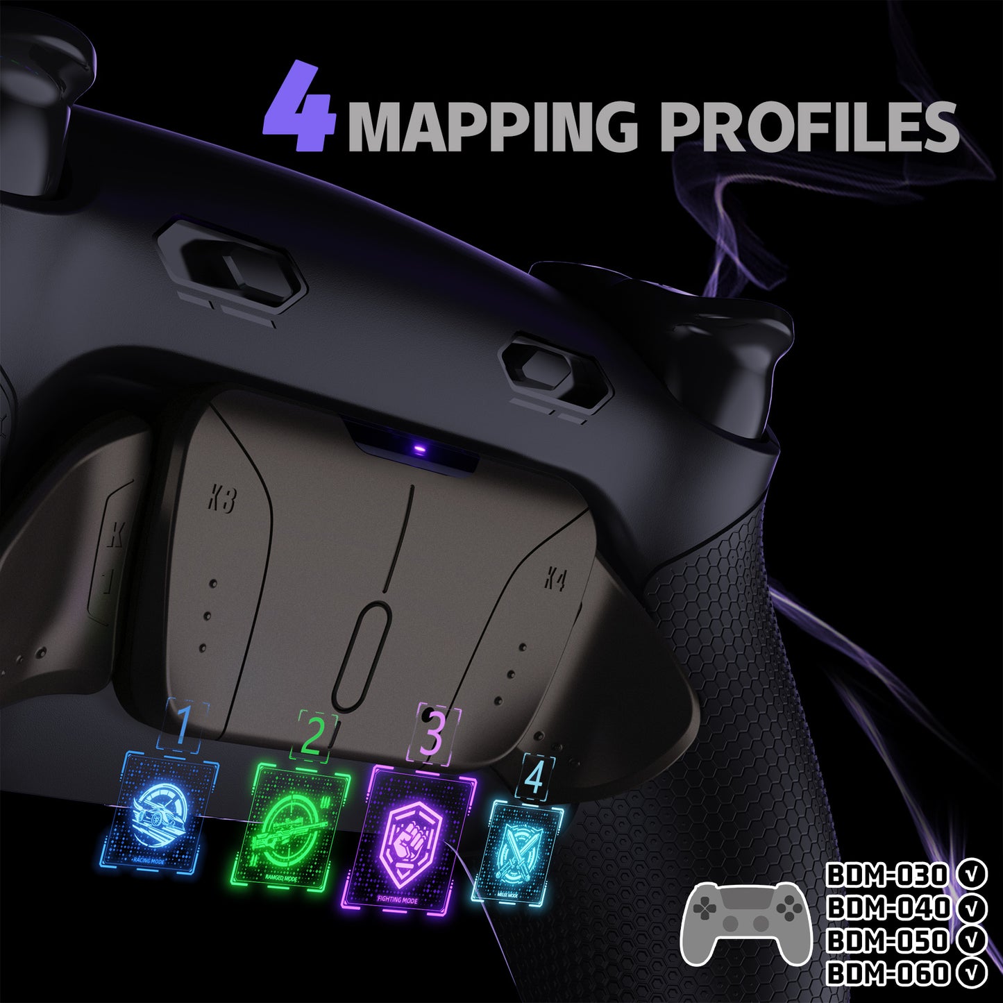 eXtremeRate Real Metal Buttons (RMB) Version RISE4 Plus MAX Back Paddles Kit with Clicky Trigger Stops & Rubberized Grip for PS5 Controller BDM-030/040/050/060 - Black