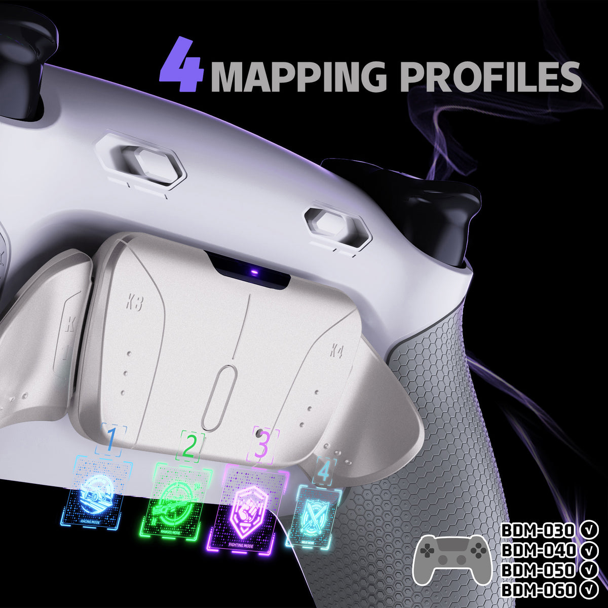eXtremeRate Real Metal Buttons (RMB) Version RISE4 Plus MAX Back Paddles Kit with Clicky Trigger Stops & Rubberized Grip for PS5 Controller BDM-030/040/050/060 - White Gray - Silver