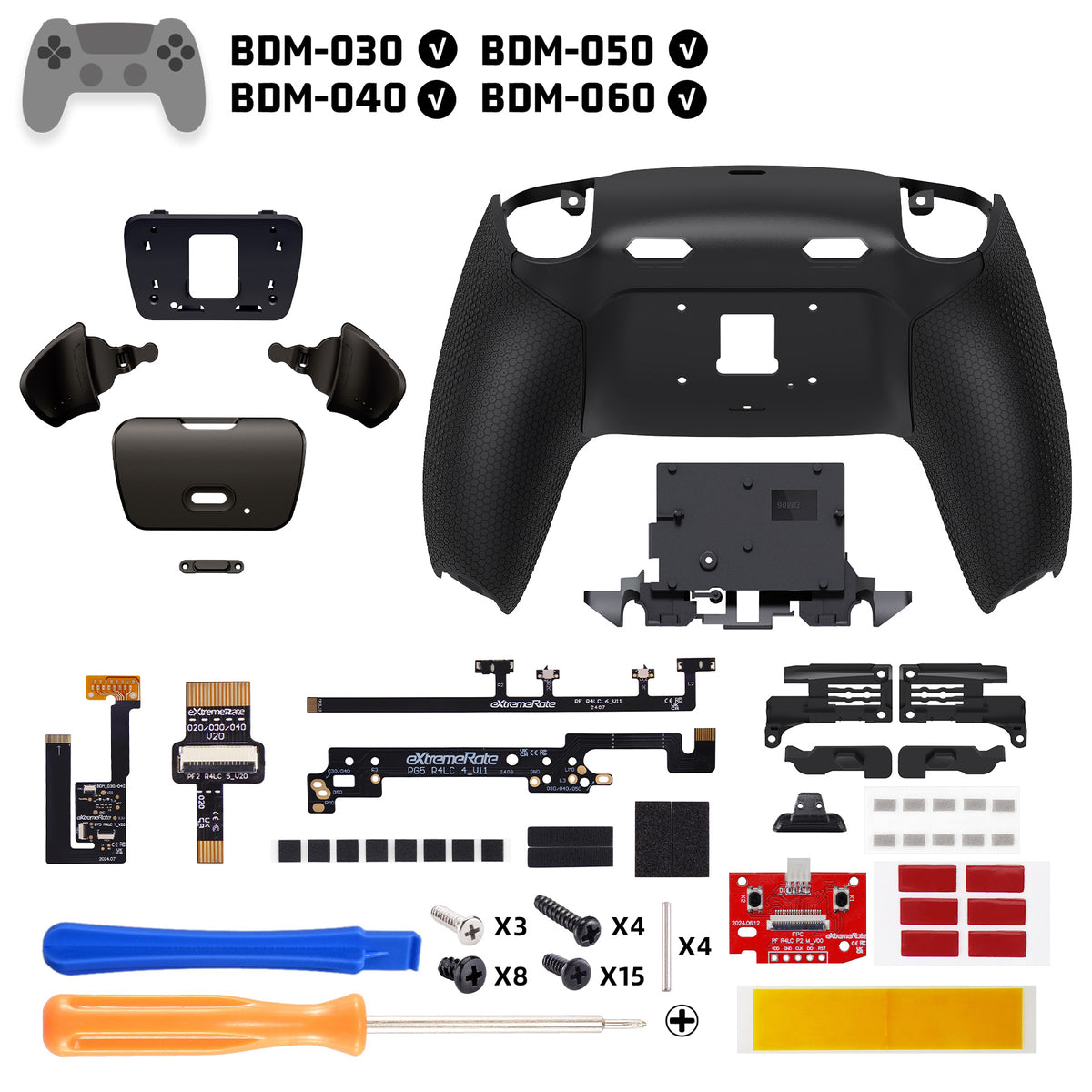 eXtremeRate Real Metal Buttons (RMB) Version RISE Plus MAX Back Paddles Kit with Clicky Trigger Stops & Rubberized Grip for PS5 Controller BDM-030/040/050/060 - Black