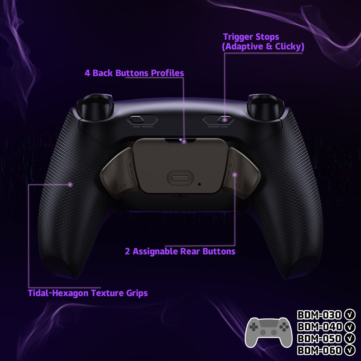 eXtremeRate Real Metal Buttons (RMB) Version RISE Plus MAX Back Paddles Kit with Clicky Trigger Stops & Rubberized Grip for PS5 Controller BDM-030/040/050/060 - Black
