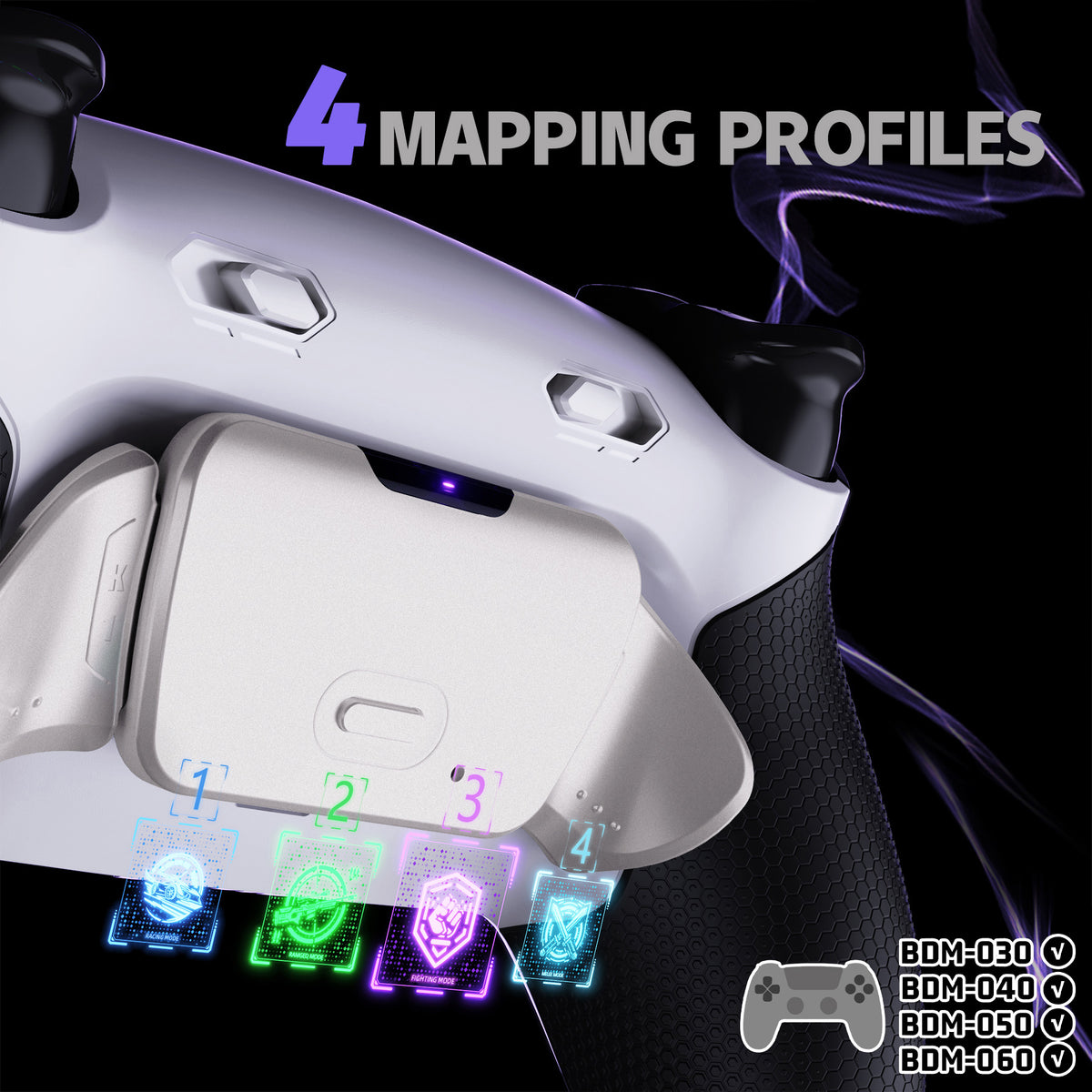 eXtremeRate Real Metal Buttons (RMB) Version RISE Plus MAX Back Paddles Kit with Clicky Trigger Stops & Rubberized Grip for PS5 Controller BDM-030/040/050/060 - White Black - Silver