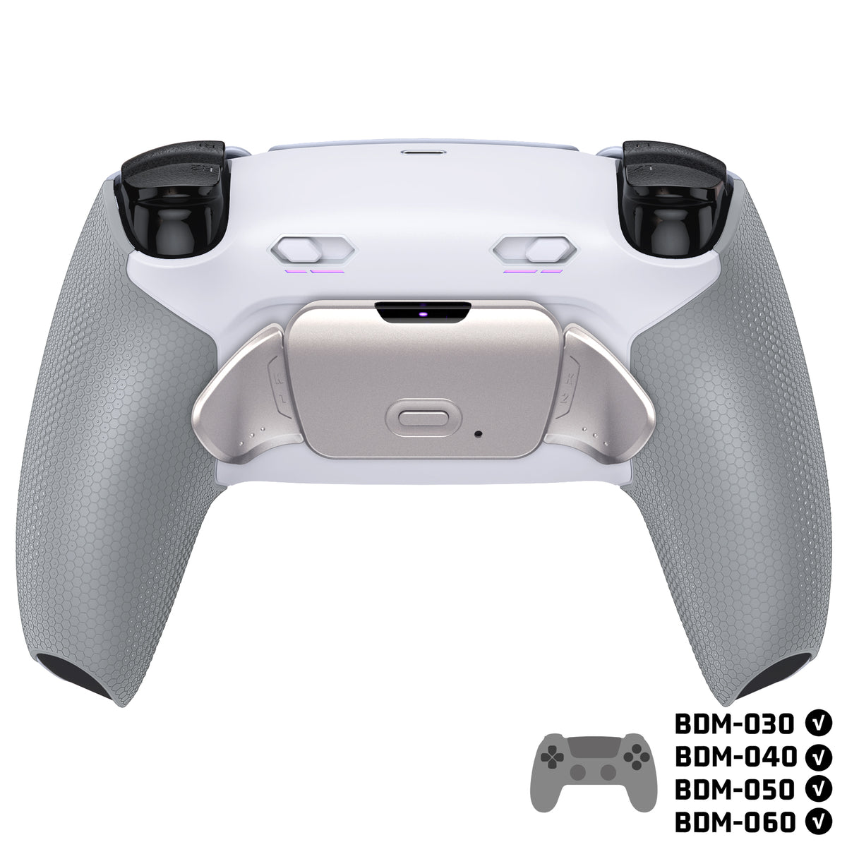 eXtremeRate Real Metal Buttons (RMB) Version RISE Plus MAX Back Paddles Kit with Clicky Trigger Stops & Rubberized Grip for PS5 Controller BDM-030/040/050/060 - White Gray - Silver