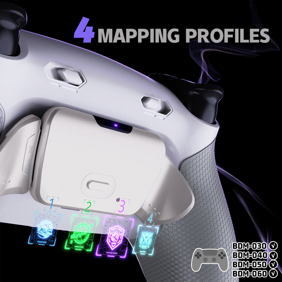 eXtremeRate Real Metal Buttons (RMB) Version RISE Plus MAX Back Paddles Kit with Clicky Trigger Stops & Rubberized Grip for PS5 Controller BDM-030/040/050/060 - White Gray - Silver