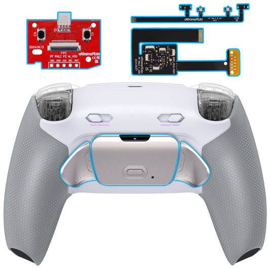 eXtremeRate Real Metal Buttons (RMB) Version RISE Plus MAX Back Paddles Kit with Clicky Trigger Stops & Rubberized Grip for PS5 Controller BDM-010/020 - White Gray - Silver