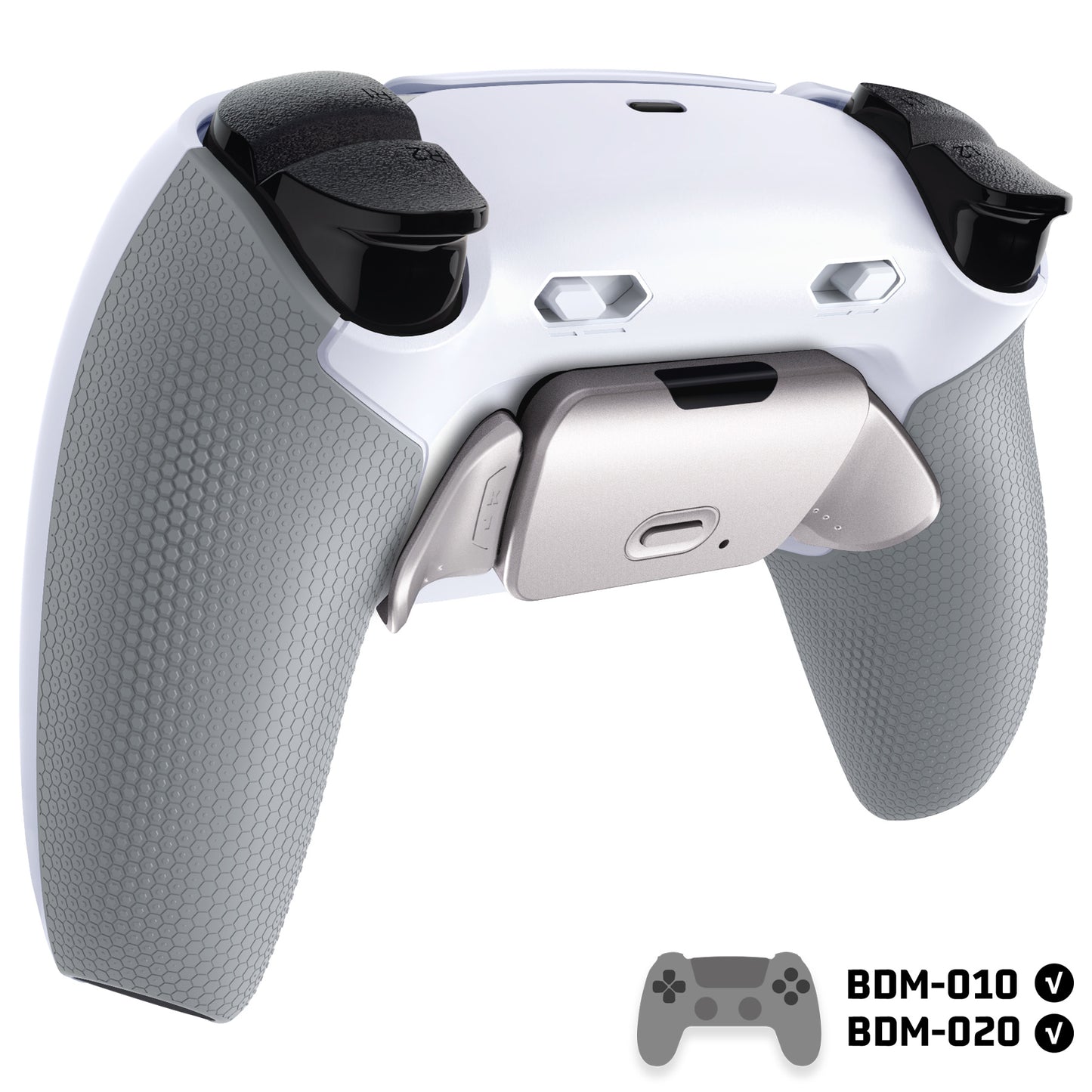 eXtremeRate Real Metal Buttons (RMB) Version RISE Plus MAX Back Paddles Kit with Clicky Trigger Stops & Rubberized Grip for PS5 Controller BDM-010/020 - White Gray - Silver