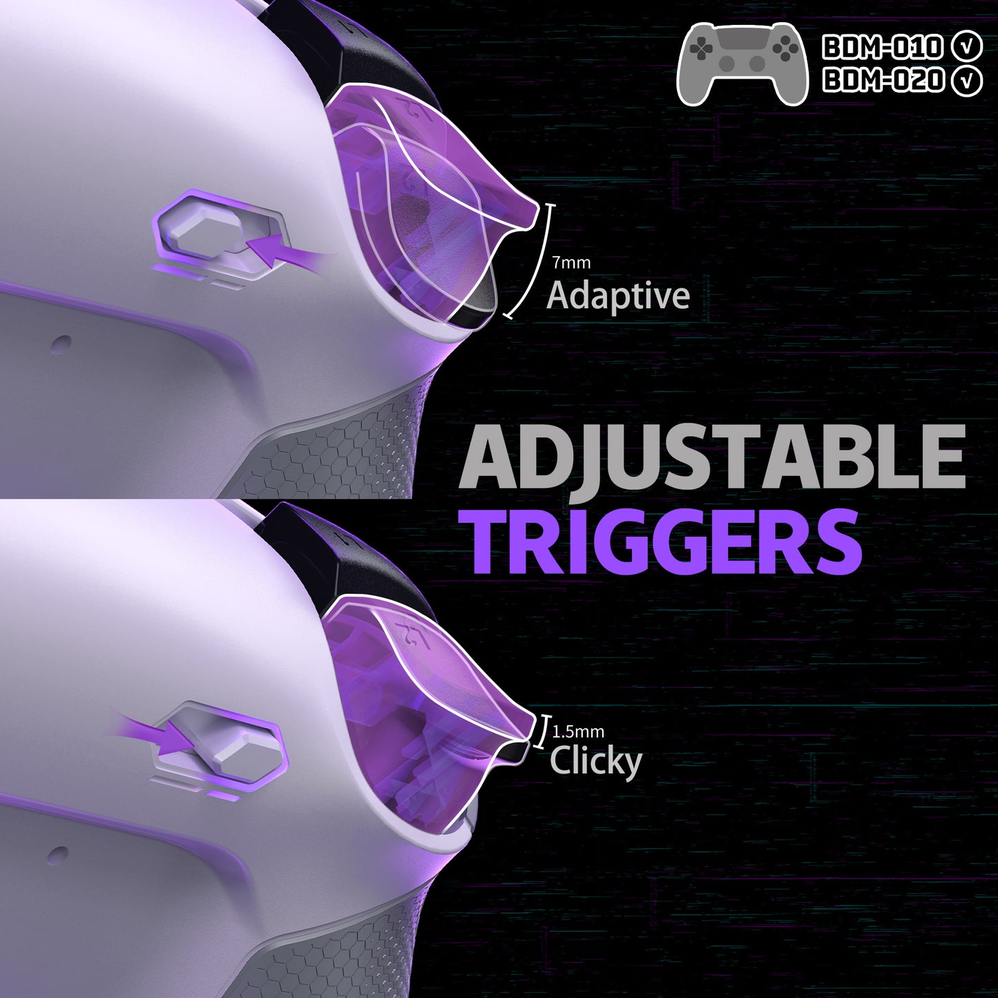 eXtremeRate Real Metal Buttons (RMB) Version RISE Plus MAX Back Paddles Kit with Clicky Trigger Stops & Rubberized Grip for PS5 Controller BDM-010/020 - White Gray - Silver