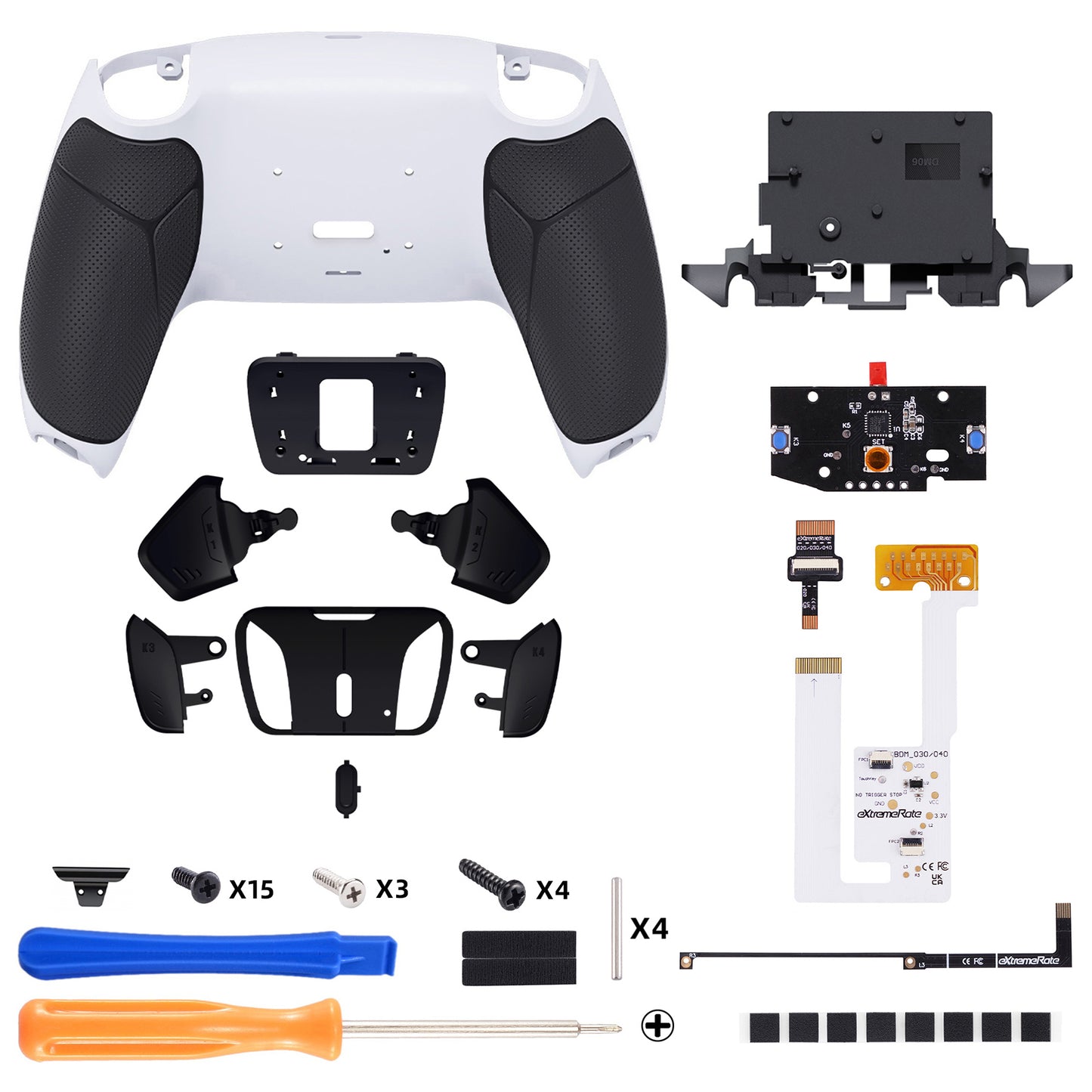 eXtremeRate Remappable RISE4 V4 Remap Kit for PS5 Controller BDM-030/040/050/060 - Rubberized White Black- Black