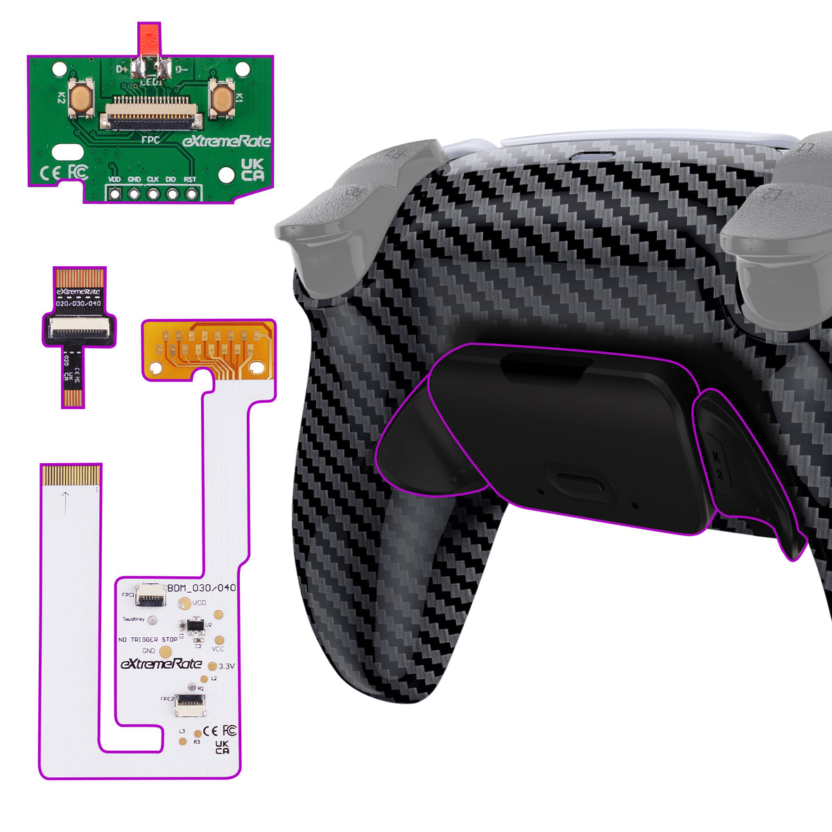 eXtremeRate Remappable RISE V4 Remap Kit for PS5 Controller BDM-030/040/050/060 - Graphite Carbon Fiber Pattern
