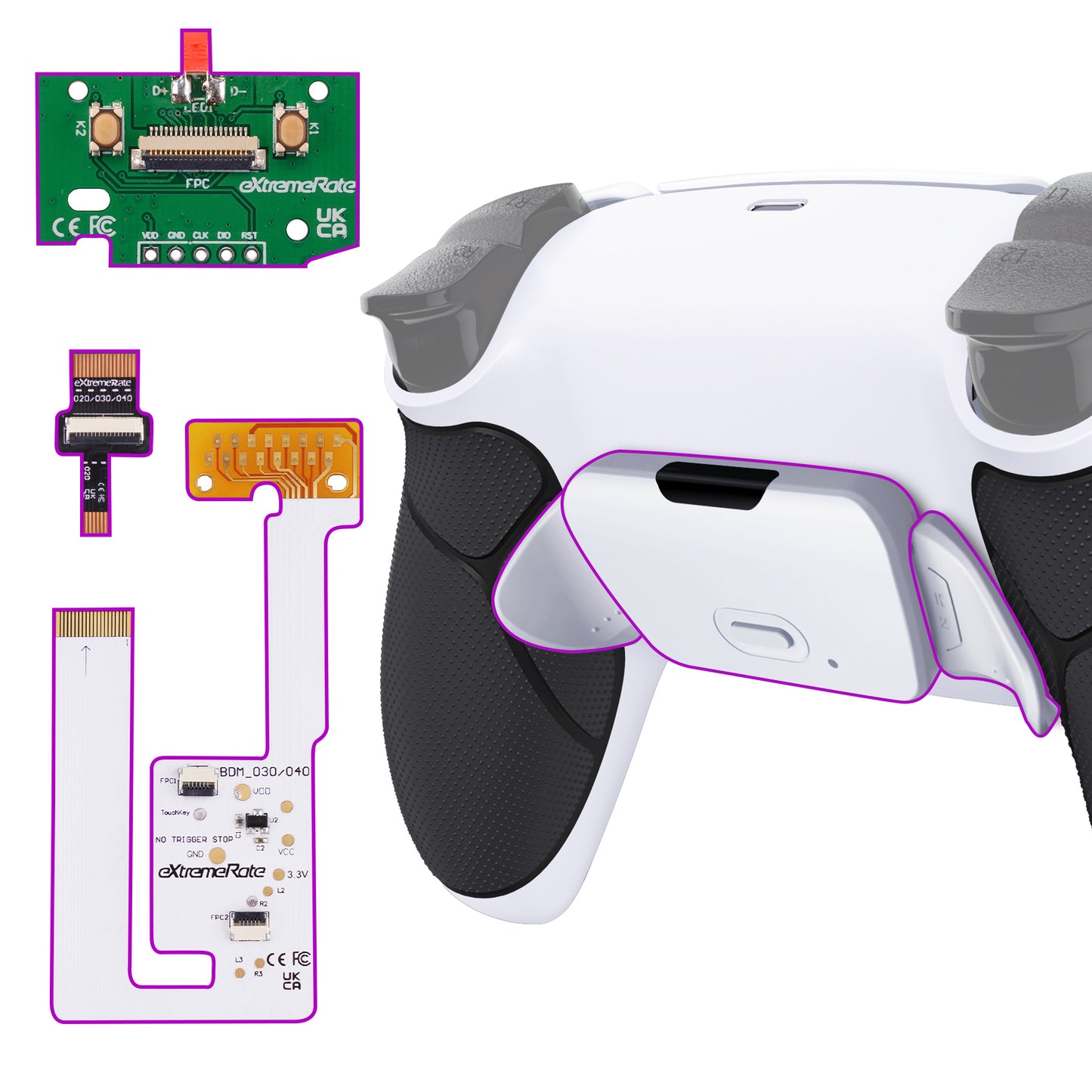 eXtremeRate Remappable RISE V4 Remap Kit for PS5 Controller BDM-030/040/050/060 - Rubberized White Black- White