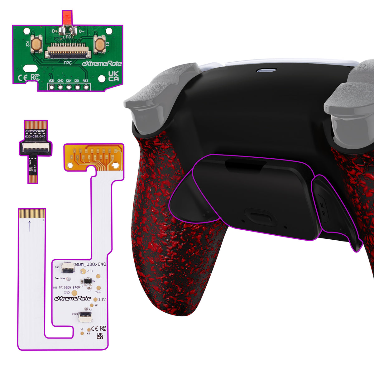 eXtremeRate Remappable RISE V4 Remap Kit for PS5 Controller BDM-030/040/050/060 - Textured Red
