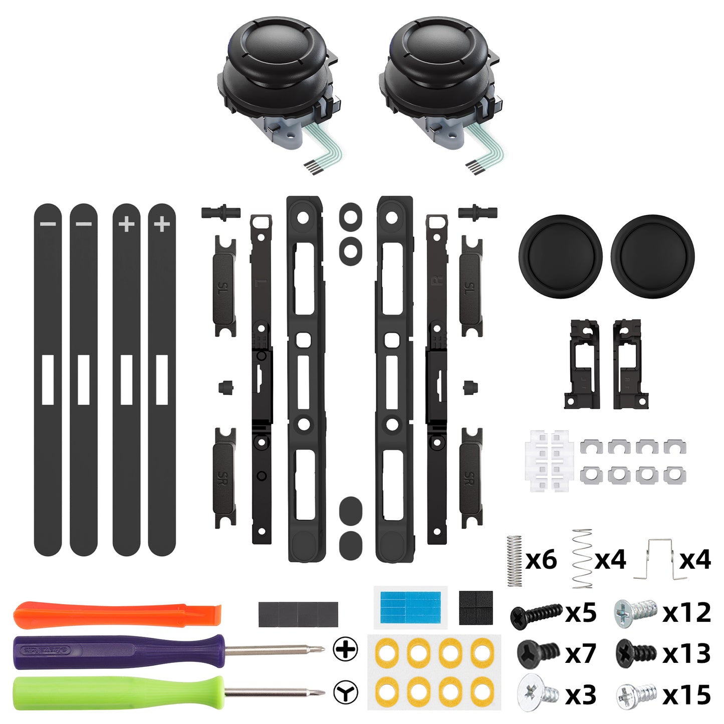 eXtremeRate Replacement 3D Joystick & Thumb Grips & Side Rail Shell Buttons for Nintendo Switch 2 JoyCon - Black