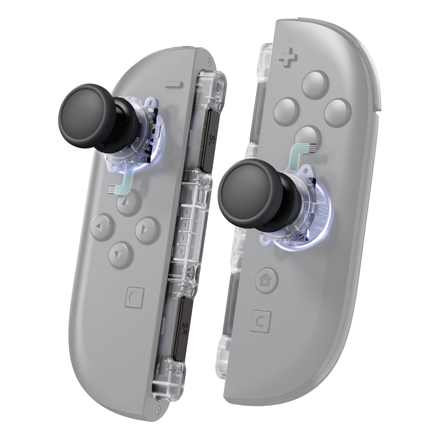 eXtremeRate Replacement 3D Joystick & Thumb Grips & Side Rail Shell Buttons for Nintendo Switch 2 JoyCon - Clear