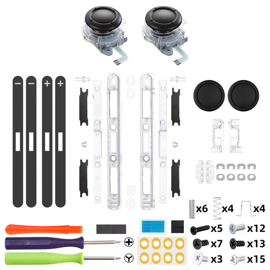 eXtremeRate Replacement 3D Joystick & Thumb Grips & Side Rail Shell Buttons for Nintendo Switch 2 JoyCon - Clear