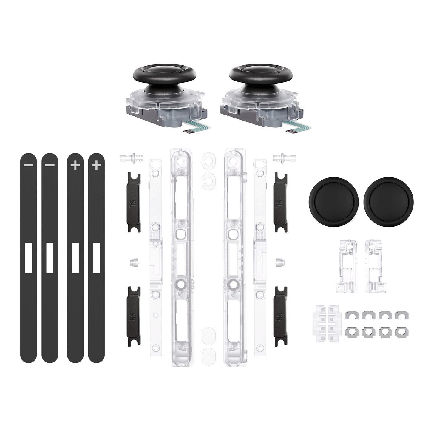 eXtremeRate Replacement 3D Joystick & Thumb Grips & Side Rail Shell Buttons for Nintendo Switch 2 JoyCon - Clear