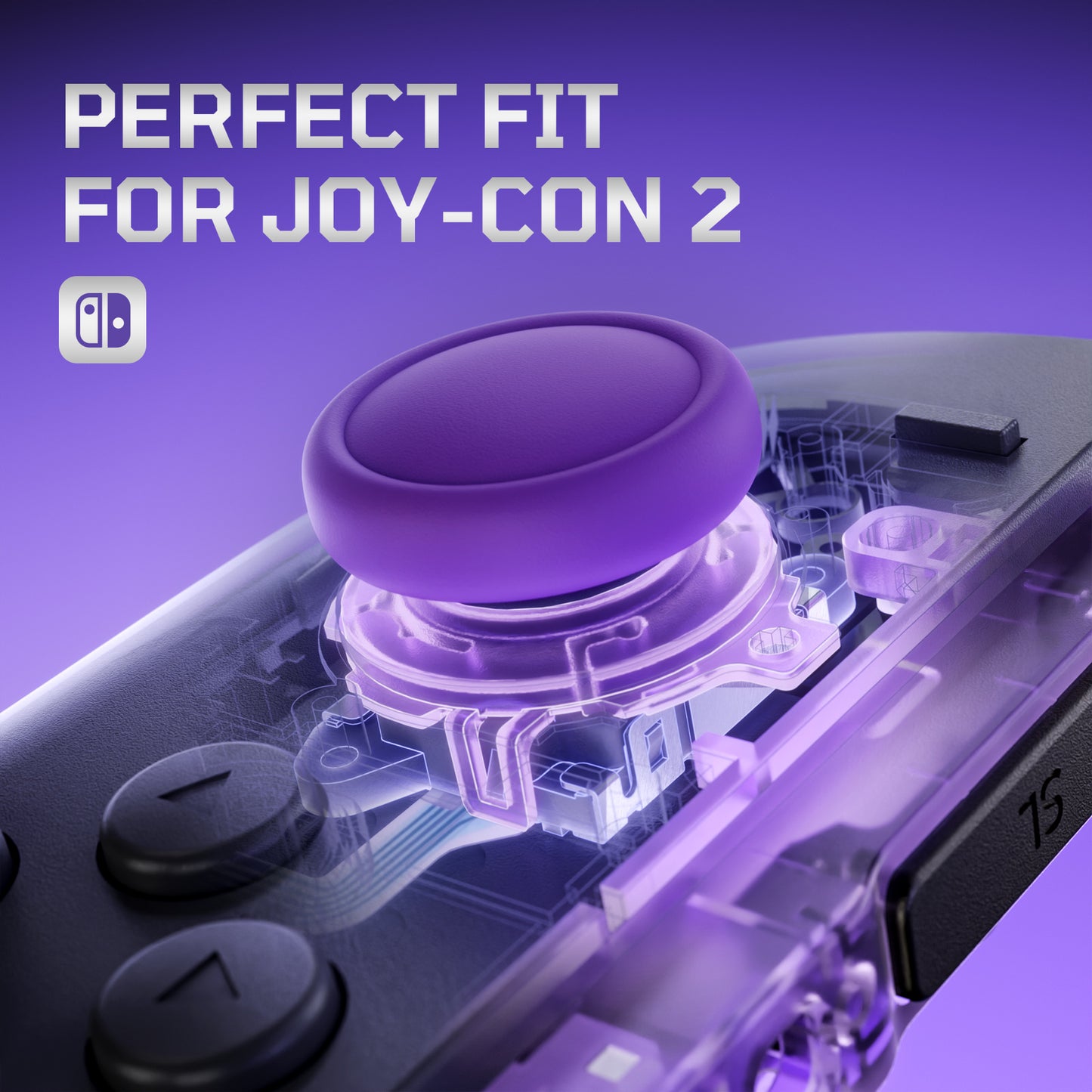 eXtremeRate Replacement 3D Joystick & Thumb Grips & Side Rail Shell Buttons for Nintendo Switch 2 JoyCon - Clear Atomic Purple