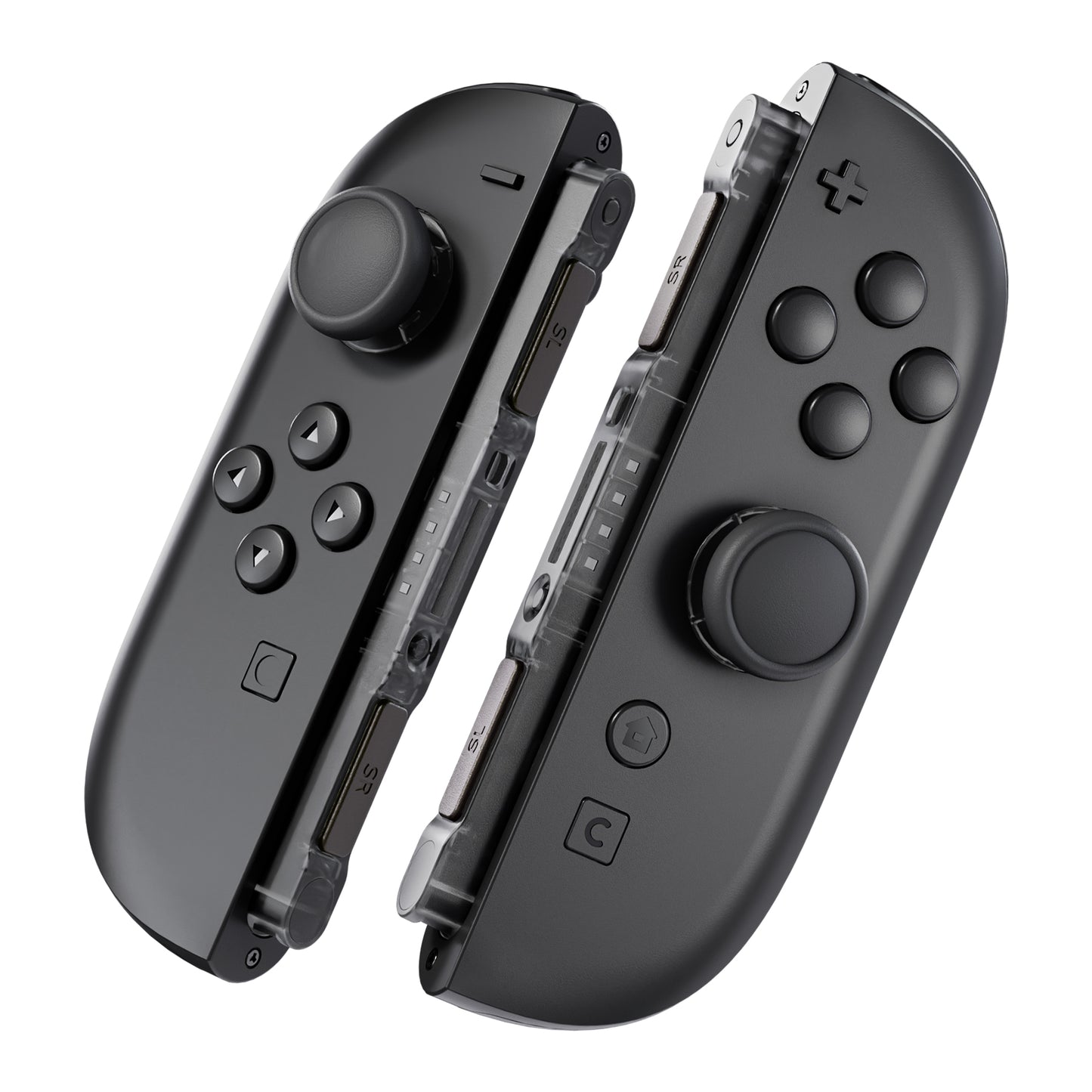 eXtremeRate Replacement 3D Joystick & Thumb Grips & Side Rail Shell Buttons for Nintendo Switch 2 JoyCon - Clear Slate Black