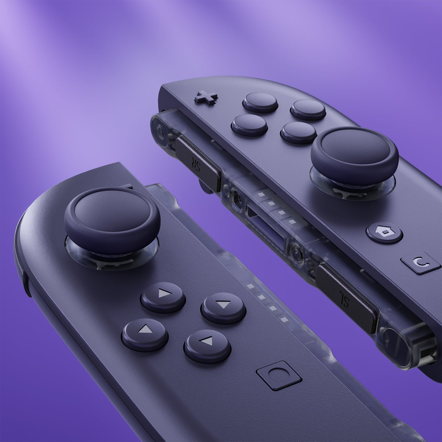 eXtremeRate Replacement 3D Joystick & Thumb Grips & Side Rail Shell Buttons for Nintendo Switch 2 JoyCon - Clear Slate Black