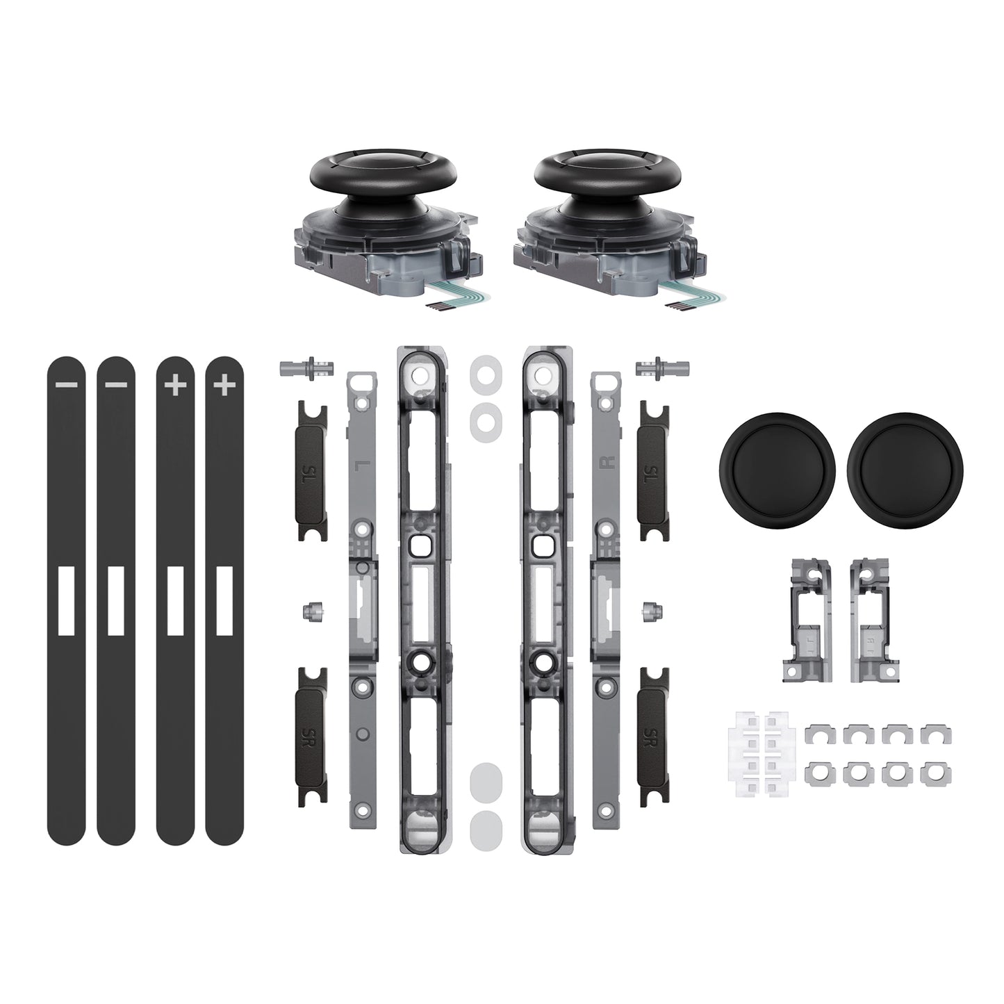 eXtremeRate Replacement 3D Joystick & Thumb Grips & Side Rail Shell Buttons for Nintendo Switch 2 JoyCon - Clear Slate Black