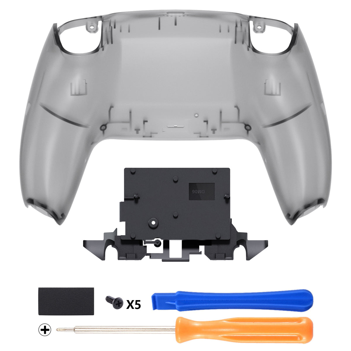 eXtremeRate Replacement Back Housing Bottom Shell for PS5 Controller BDM-010/020/030/040/050/060 - Clear Black