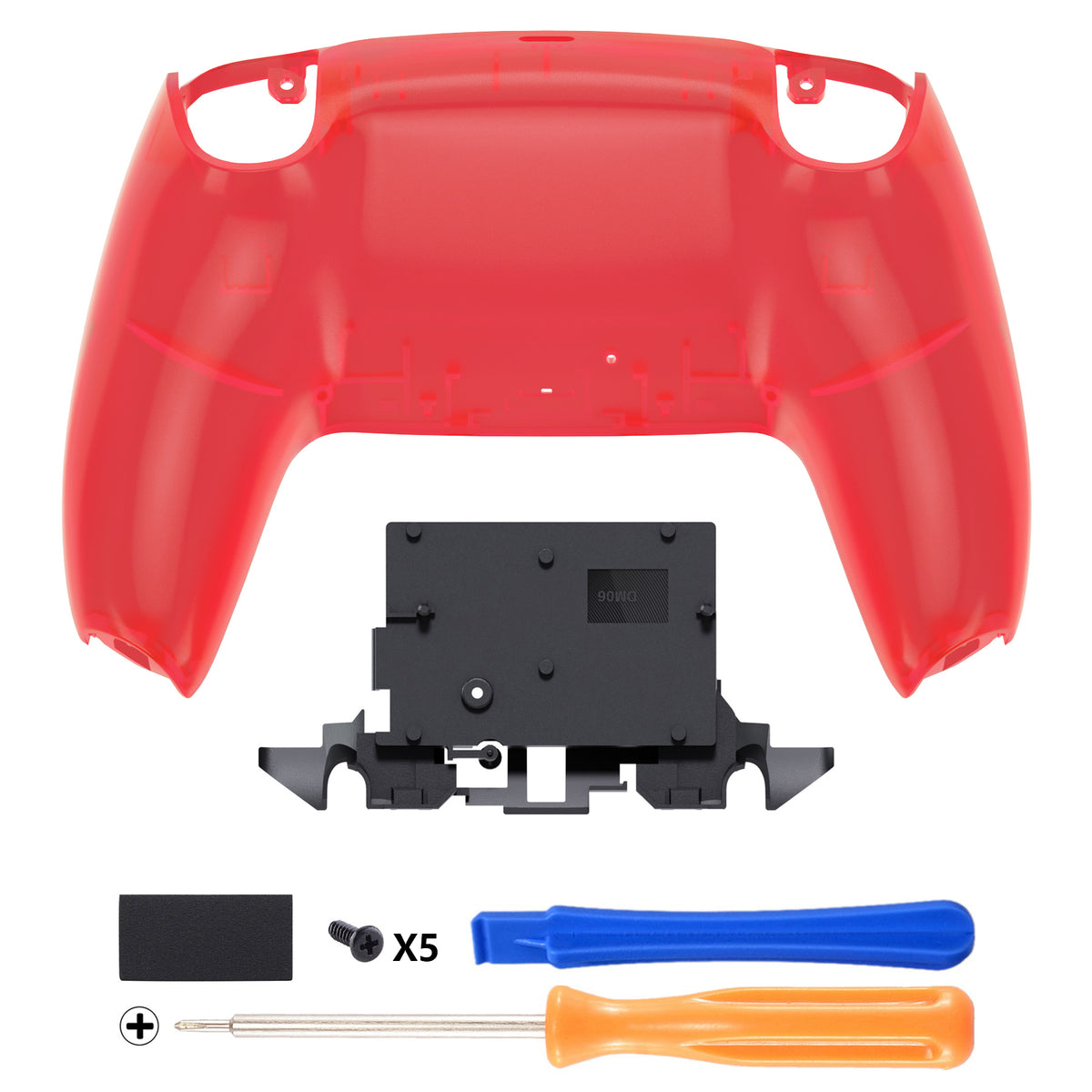 eXtremeRate Replacement Back Housing Bottom Shell for PS5 Controller BDM-010/020/030/040/050/060 - Clear Red
