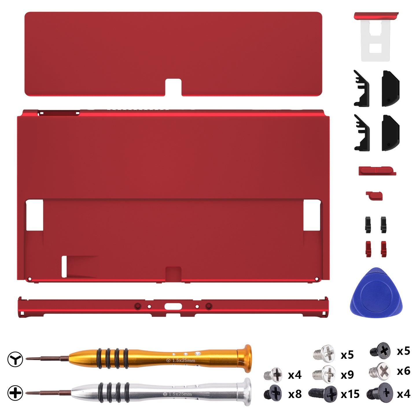 eXtremeRate Replacement Back Plate with Metal Kickstand for Nintendo Switch OLED - Scarlet Red