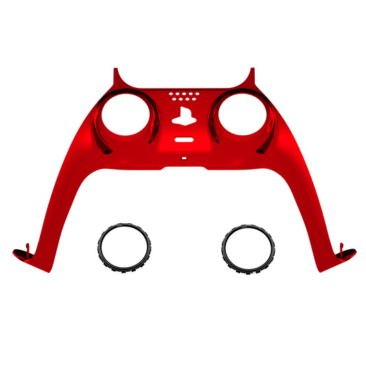 eXtremeRate Replacement Decorative Trim Shell with Accent Rings Compatible with PS5 Controller BDM-010/020/030/040/050 - Chrome Red Glossy